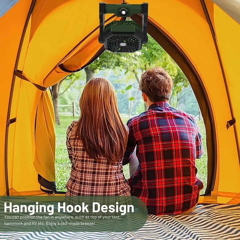 Portable Camping Lights Lantern with Fan Outdoor Rechargeable Camping Fan Worklight