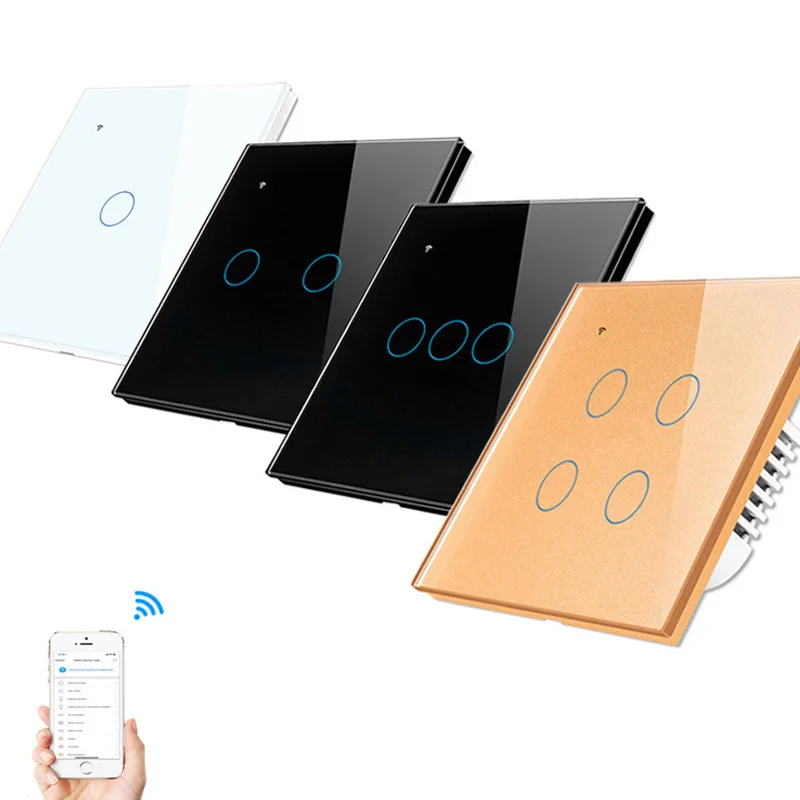 Home Automation System 1 2 3 4 Gang EU UK Tuya Wifi Wireless Glass Smart Wall Touch Light Switch Alexa Google Home No Neutral