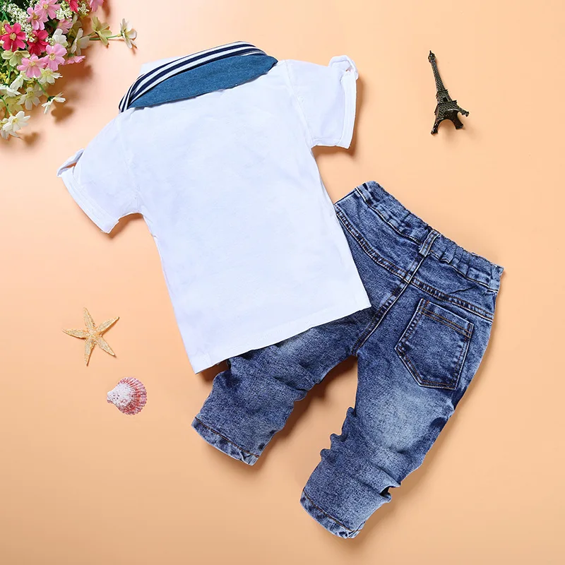 Online Store Alibaba Children Clothing Sets Cotton Shirt And Jean Pant And Scarf Of Boys