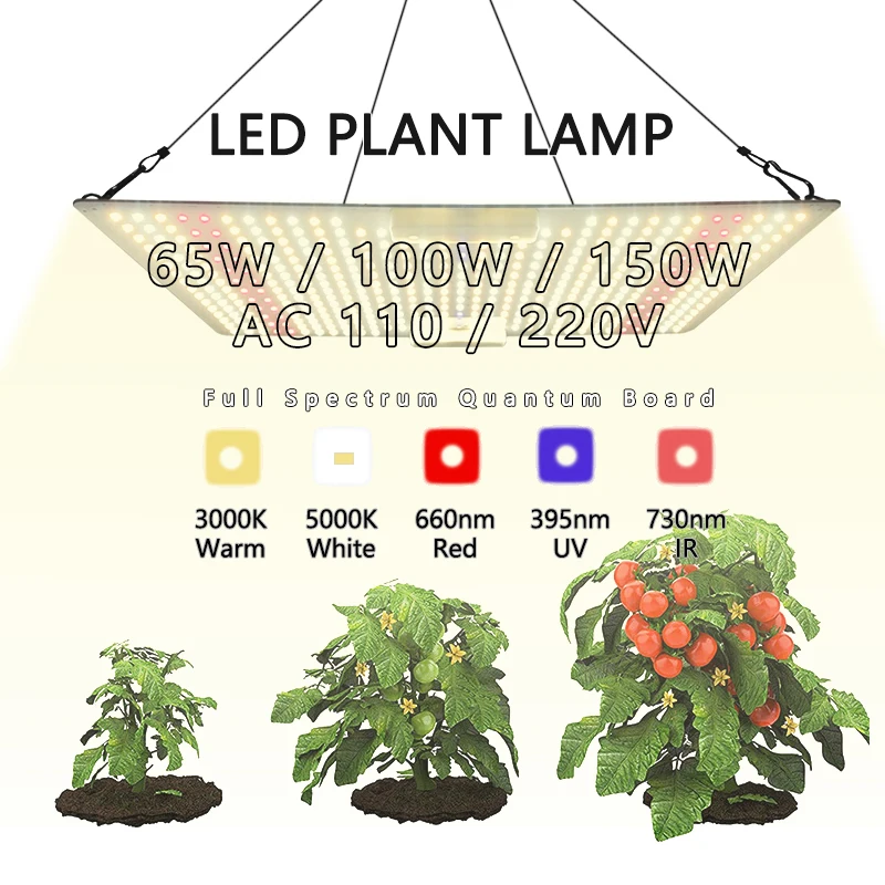 LED Full Spectrum Quantum Plate Grow Light Imitate Sunlight 65W 100W 150W AC110V/220V 3000K 5000K IR UV 660nm Plant Fill Lamp
