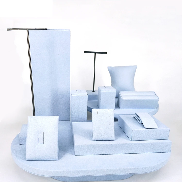 luxury suede light blue earring holder necklace stand customize wooden ring stand