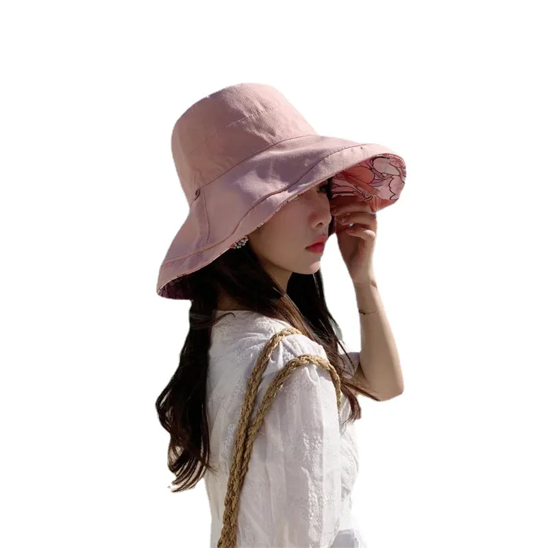 TXL305 Outdoor Woman Breathable Beach Cap Travel Bucket Hats Riding Sports Caps Double Sided Sun Hat Flowers Fisherman Hat