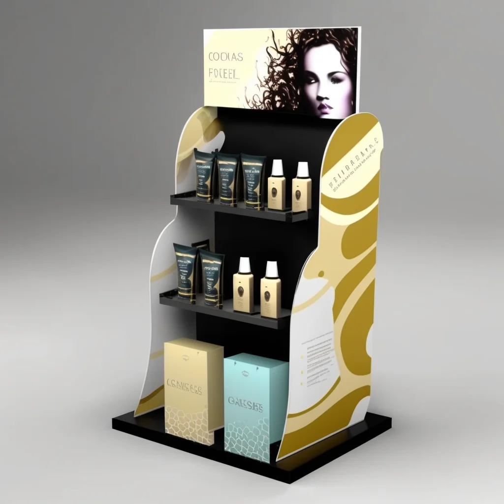 Newest Printing Customized Products Cardboard Floor Cosmetic Store Rack Shelf Display Stand for Cosmetics