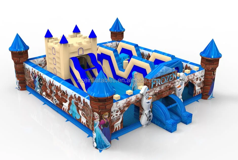 commercial kids amusement outdoor bouncy castle with slide fun city frozen princess theme inflatable playground