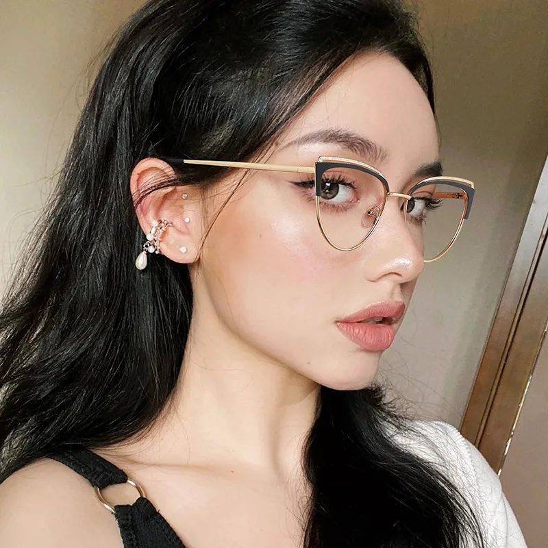 Fashion Cat Eye Anti Blue Light Blocking Computer Glasses Retro Metal Glasses Photochromic Anti Blue Light Eyeglasses Frames