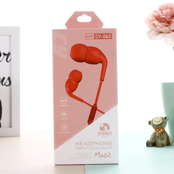 3.5mm CY-063 Sound Sports Gaming Mic Music for iPhone Samsung Stereo In Ear Bass CY063 Wired Earphone Headset Headphone Earbuds