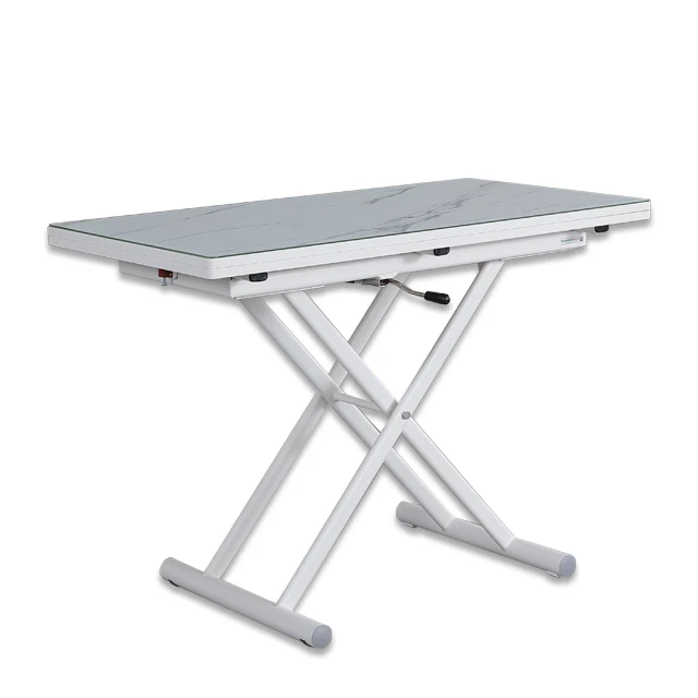 2023 Home Furniture Marble White Glass Top Lifting Dining Table For Living Room