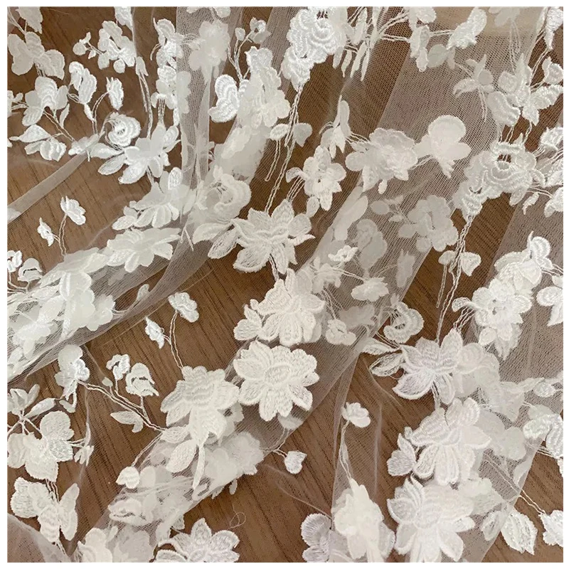 HC-10373 Hechun bridal beaded white lace fabric wholesale for dress