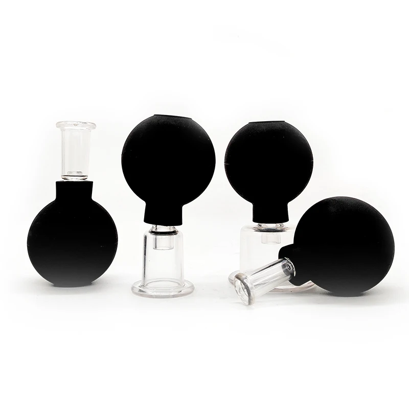 4 pcs coloured silicone ball glass  hijama cups Vacuum Massage Therapy Cupping Device Suction Cup Glass Cupping Set for Body Fa