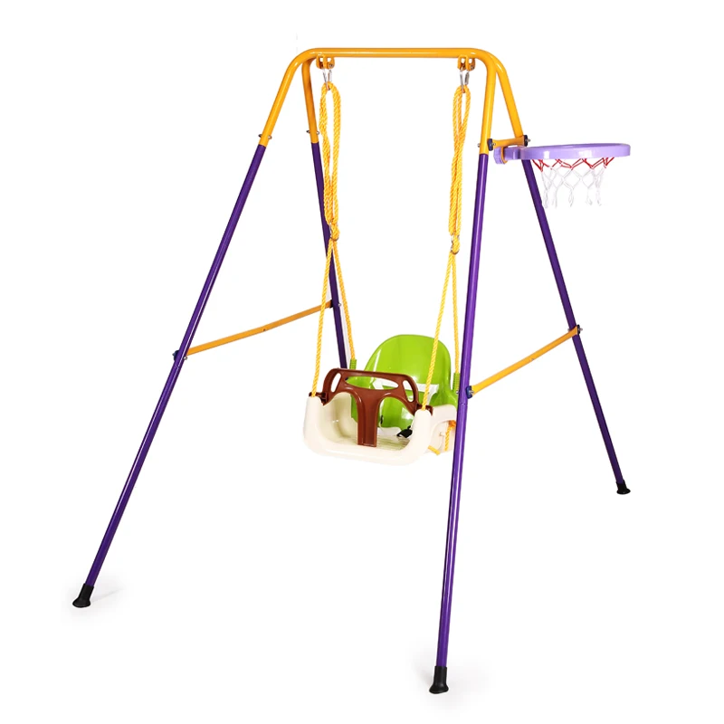 Children outdoor metal stable swing single seat swing with basketball hoop for garden yard