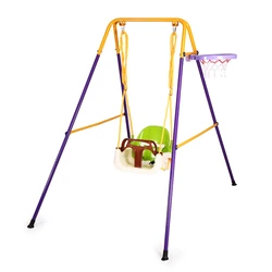 Children outdoor metal stable swing single seat swing with basketball hoop for garden yard