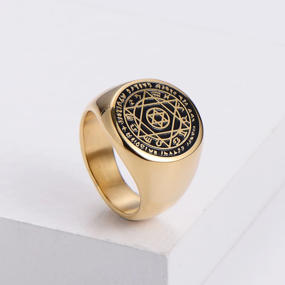 
anillos de acero inoxidable men 18k gold plated solomon seal star of david signet ring stainless steel 