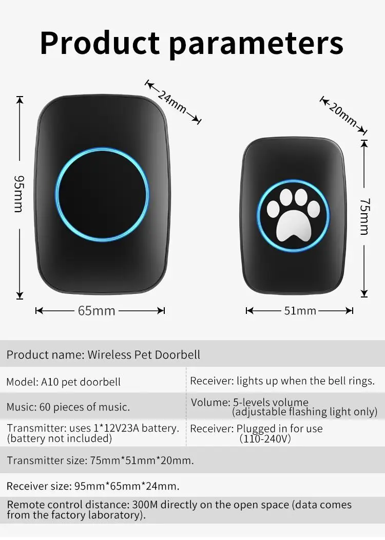Pet Training Kit Pet Doorbell Smart Music Doorbell Waterproof Wireless Touch For Pet Training