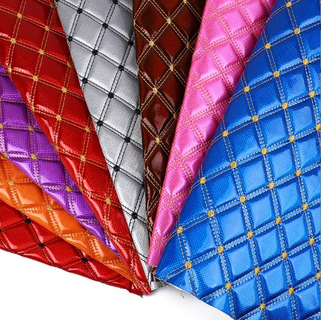Sponge and leather composite custom pattern quilted Embroidery Quilted Diamond Stitching PU artificial leather for bag, car seat