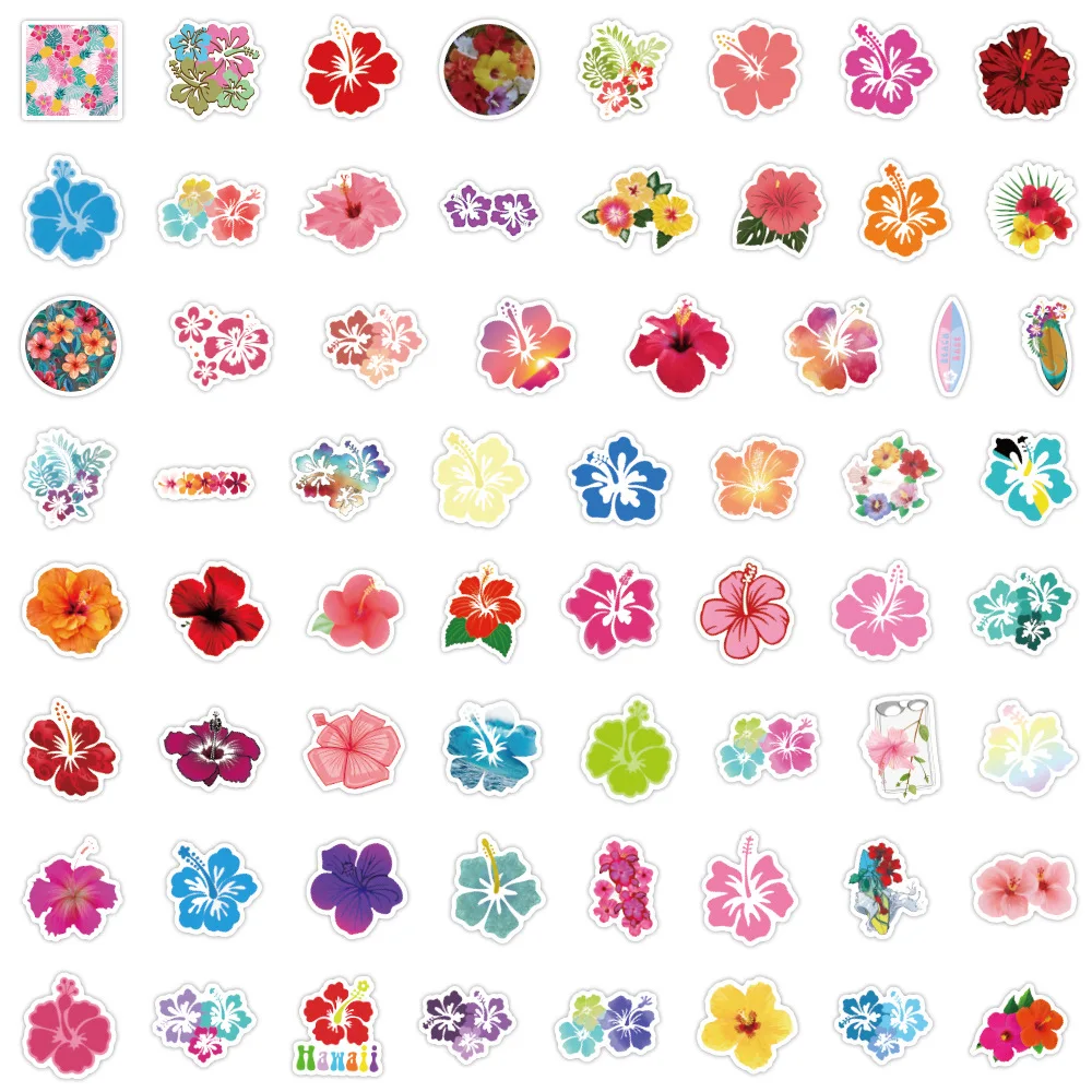 60Pcs Fresh Hibiscus Flower Graffiti Sticker Lee Box Notebook Skateboard Decorative Sticker Waterproof Pvc Stickers