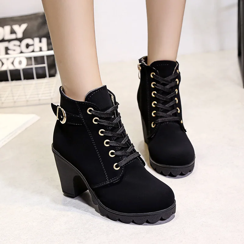 
New Arrival Thick Heel Side Zipper Artificial Pu Boots Shoes Women High Heel Boots 