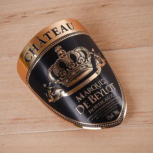 Custom 3D Metal stamping Die Cut Aluminium metal wine bottle sticker Logo with strong adhesives