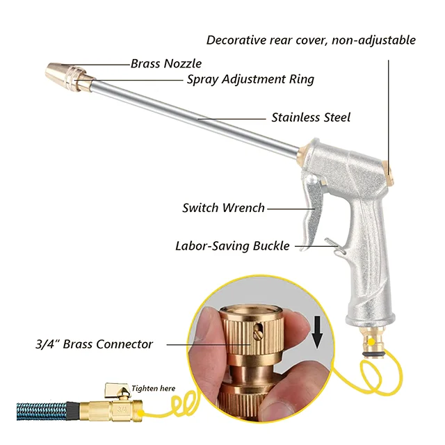 High Pressure Aluminum Garden Water Gun Garden Hose Nozzle Water Sprayer With Cooper Connector