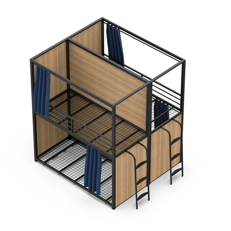 Modern dormitory metal double bunk bed with desk and wardrobe