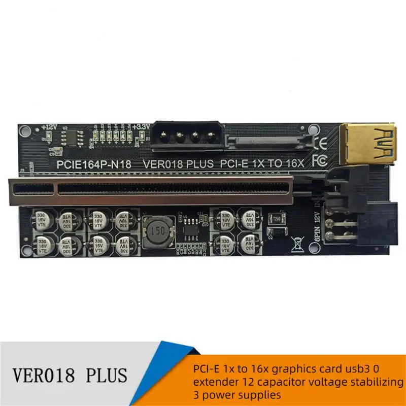 VER018 PLUS PCI-E 1X to 16X USB3.0 60cm Graphics V018 Riser V018 Adapter Card with 12 Solid Capacitors