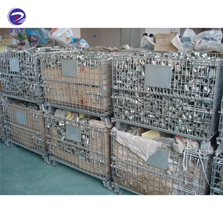 Hot dip galvanized stackable collapsible warehouse cargo storage metal wire bin