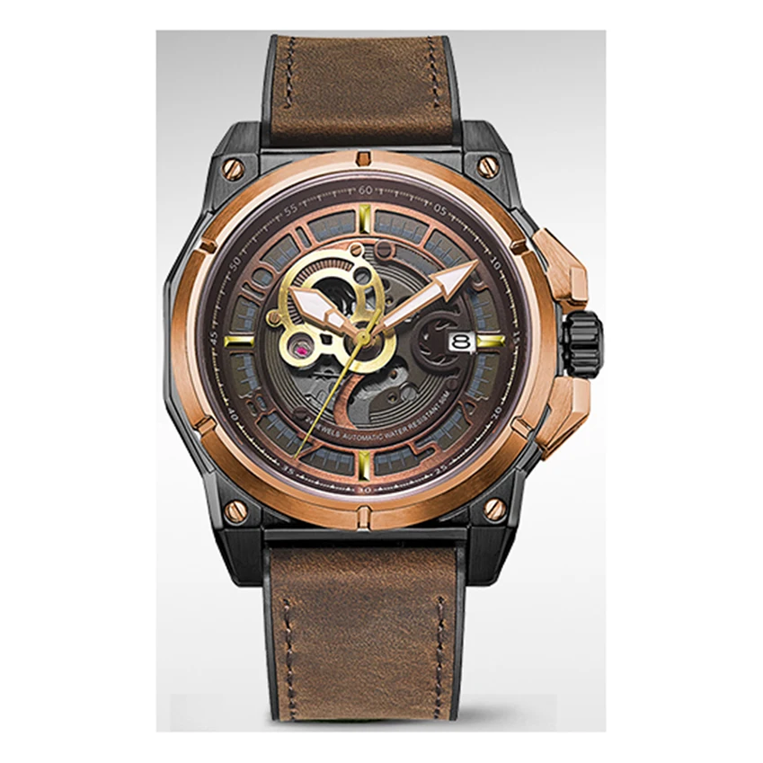 Wholesales cow leather strap 24 hour show Sellita movement men automatic mechanical watches