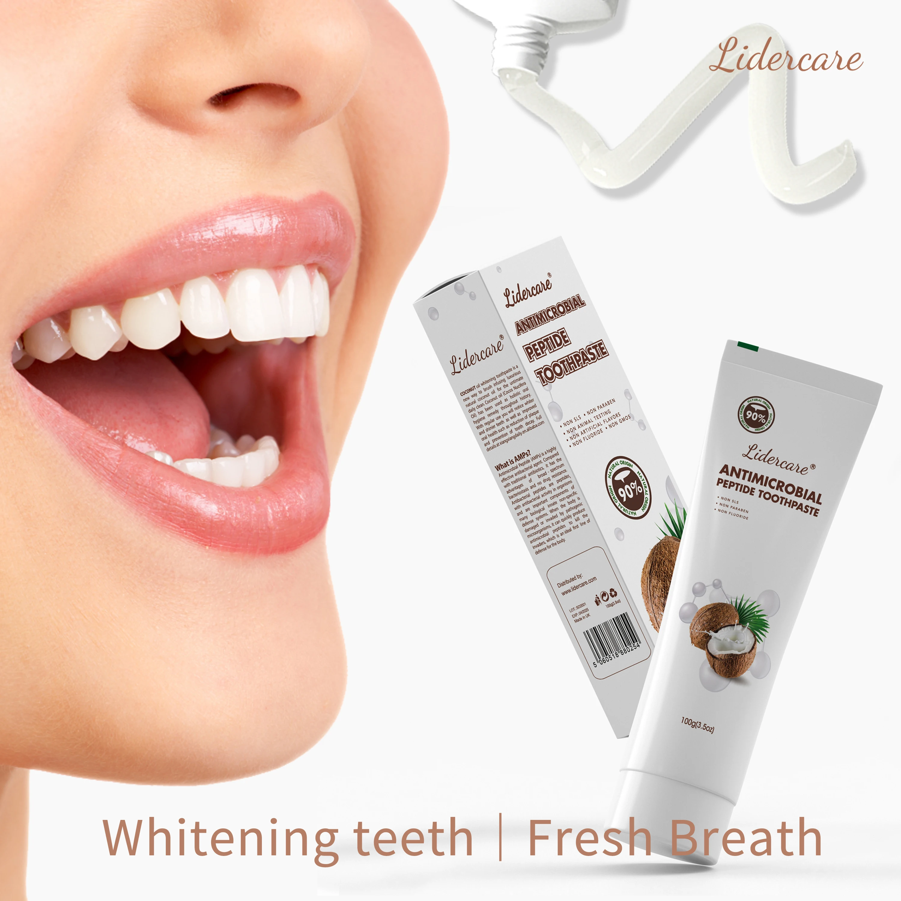SLS Free Organic Coconut Oil Teeth Whitening Toothpaste Vegan Fluoride Free Restorative Teeth Coconut Toothpaste