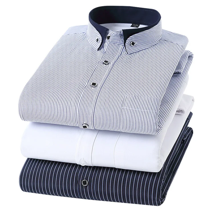 Cotton Business Casual Dress Shirt Men Winter Long Sleeve Warm Thick Shirts