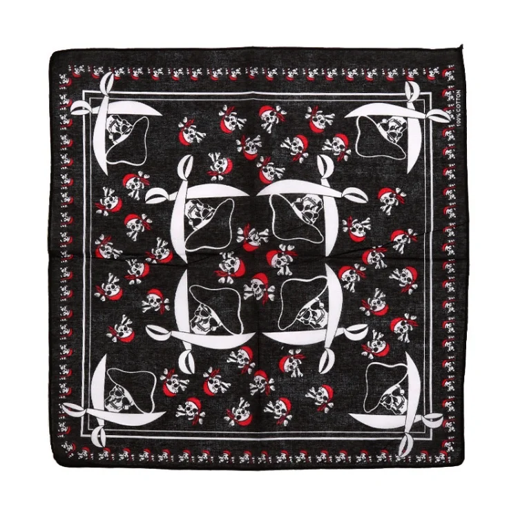 European and American hip-hop street dance skull square scarf cotton unisex dressed headscarf Halloween print headscarf