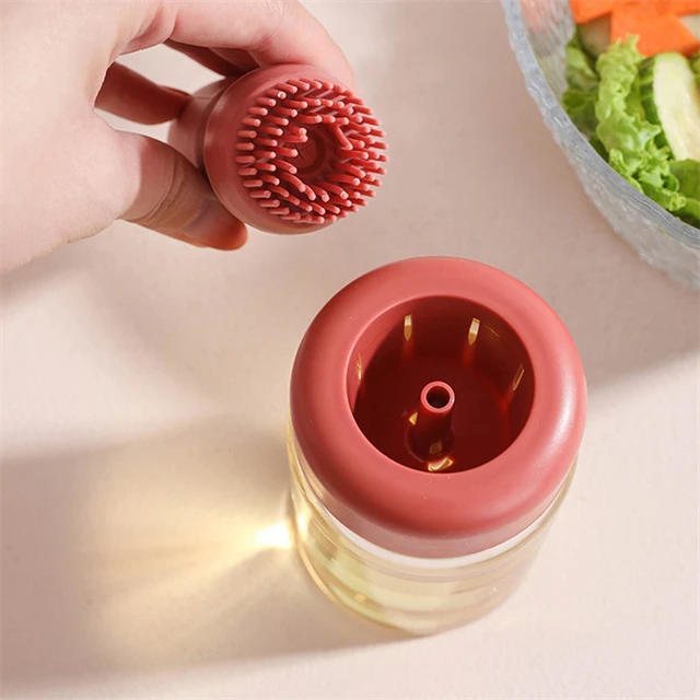 J709 Kitchen Cooking Baking BBQ Tools Glass Oil Dispenser Vinegar Bottle 2 in 1 Glass Oil Bottle With Silicone Brush