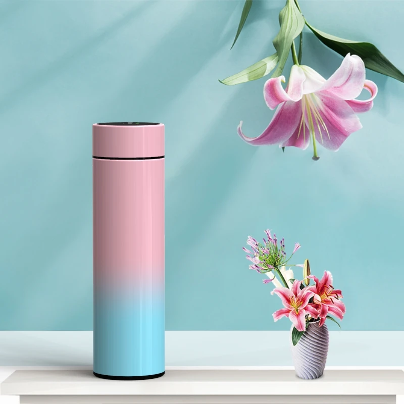 Stainless Steel Double Wall Vacuum Cup Intelligent gradient color Water Bottle LED Digital Temperature Display Smart Thermos