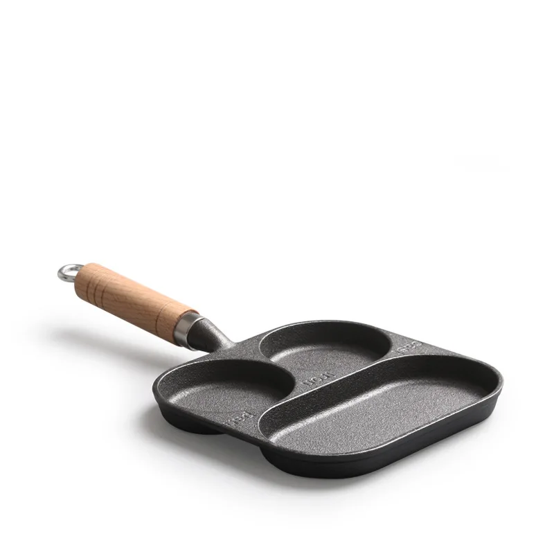 Pre-Seasoned Cast Iron Bakeware 3-Hole Egg Pancake & Steak Frying Pan Metal Cake Mould for Cooking