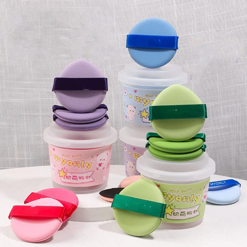 wholesale Private Label logo Custom high quality Makeup Loose Powder Puff Soft round ribbon cotton Powder Puff for cosmetic
