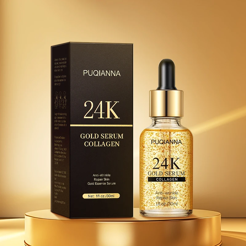 PUQIANNA factory cosmetic 24K GOLD Serum Moisturizing Hyaluronic Acid  Anti-Aging Whitening skin care serum Gold facial serum