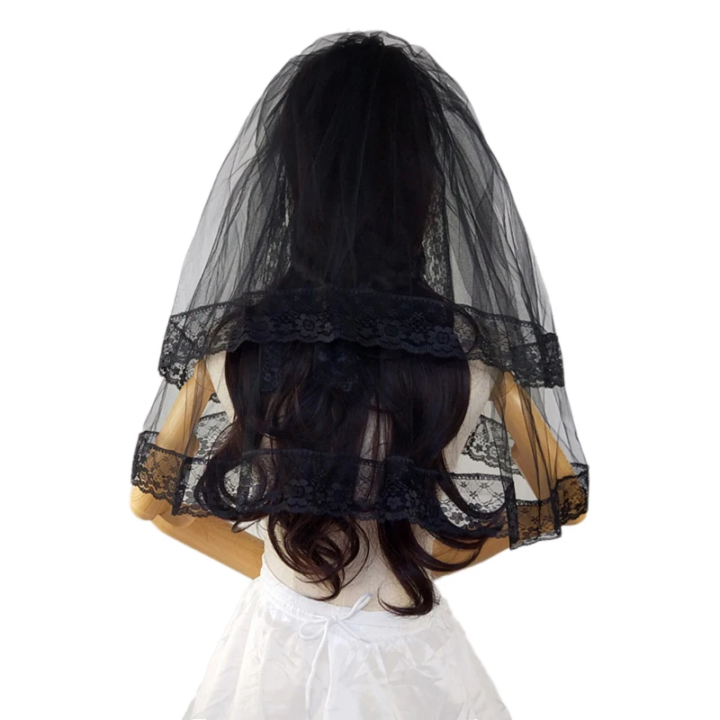 
New selling ghost bride wedding party lace black veil princess crown Halloween headdress 