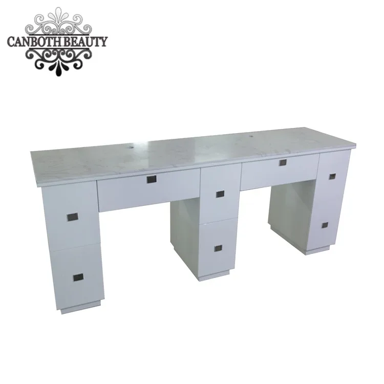 Modern White Double Nail Manicure Table with Marble Top CB-M952