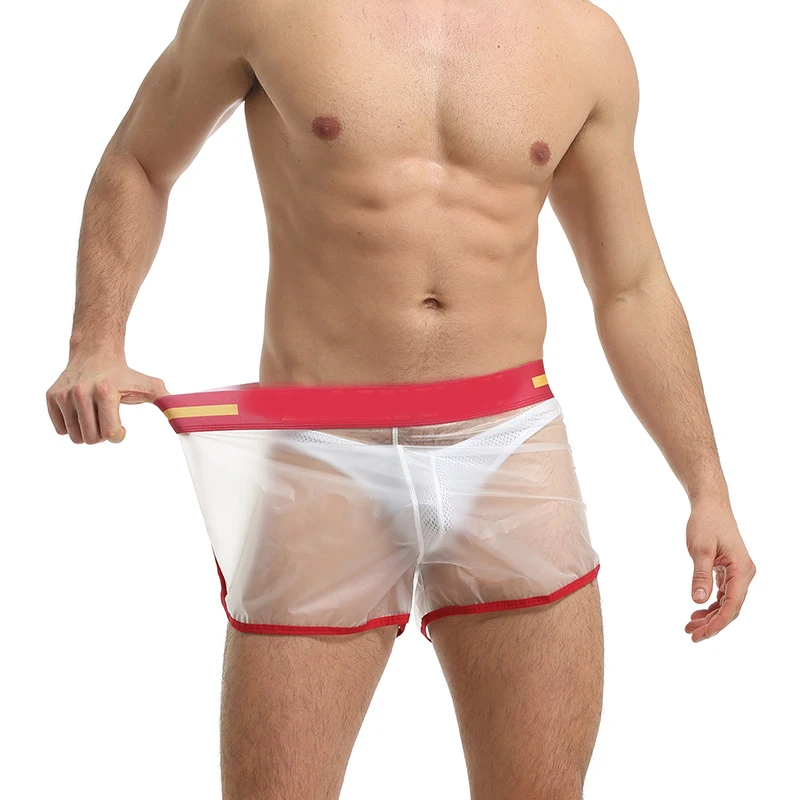 OEM Customized PVC Transparent Beach Swimming Trunks Home Flat Corner Sexy Fashionable Loose Men Shorts