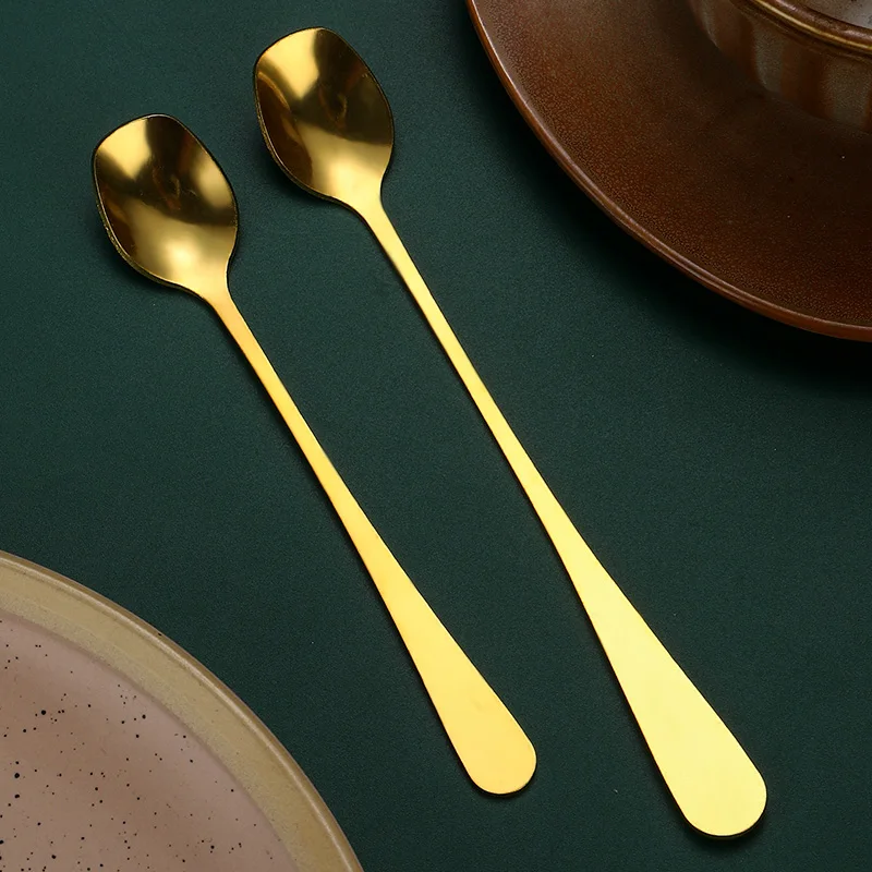 Creative Stainless Steel Spoon Simple Oval Head Two Sizes Round Tail Coffee Dessert Cake Long Handle Ice Spoon