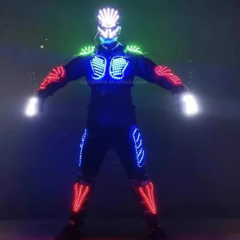 LED Flashing Predator Lighted Party Costume Color Changing Rave Stage Glowing Dance Performance Wear LED Robot Costume