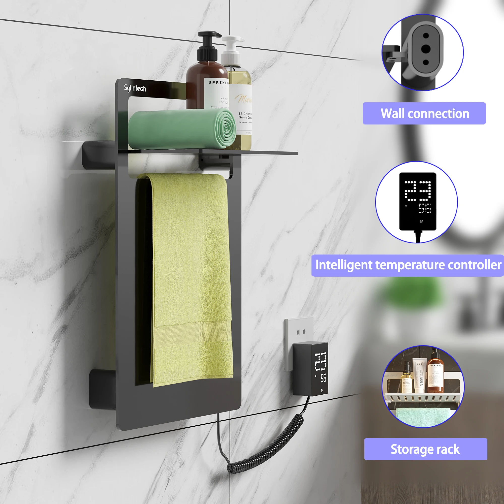 Factory direct selling bathroom simple waterproof calcium carbide heating towel warmer rack towel warmer drying rack
