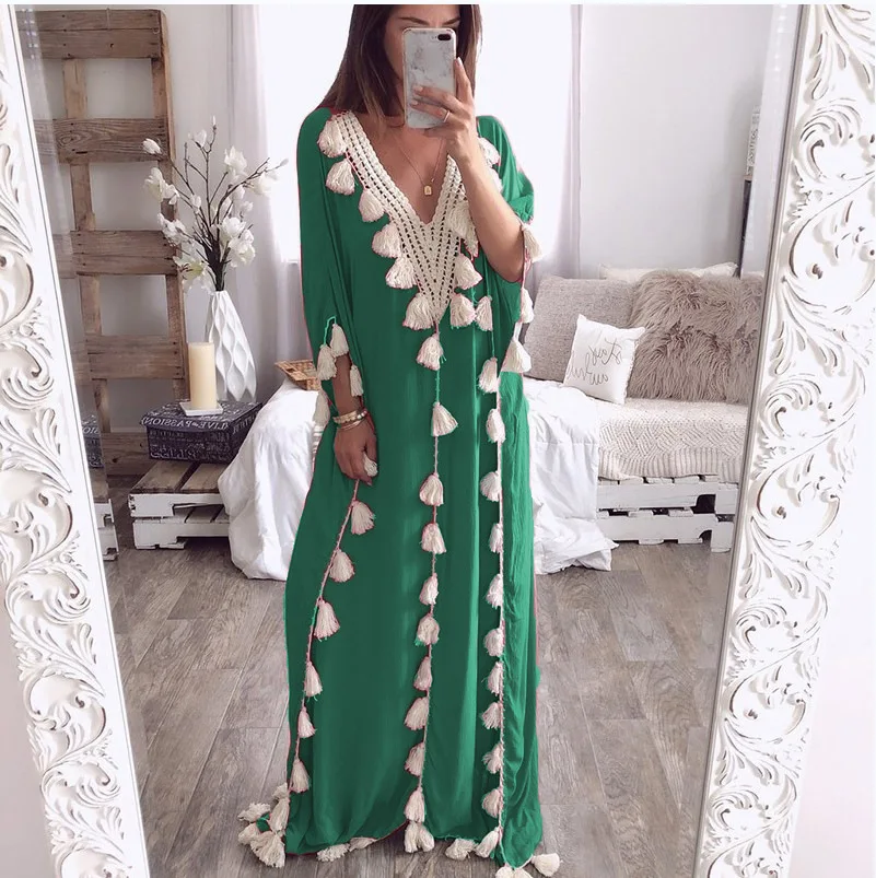 wholesale 2024 June hot sale Middle Eastern muslim plus-size robe V-neck evening dress abaya muslim dress