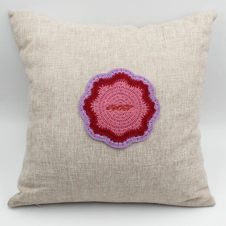 Custom 15cm polyester large upholstery round crochet applique sew on patches for home textile pillows cushions