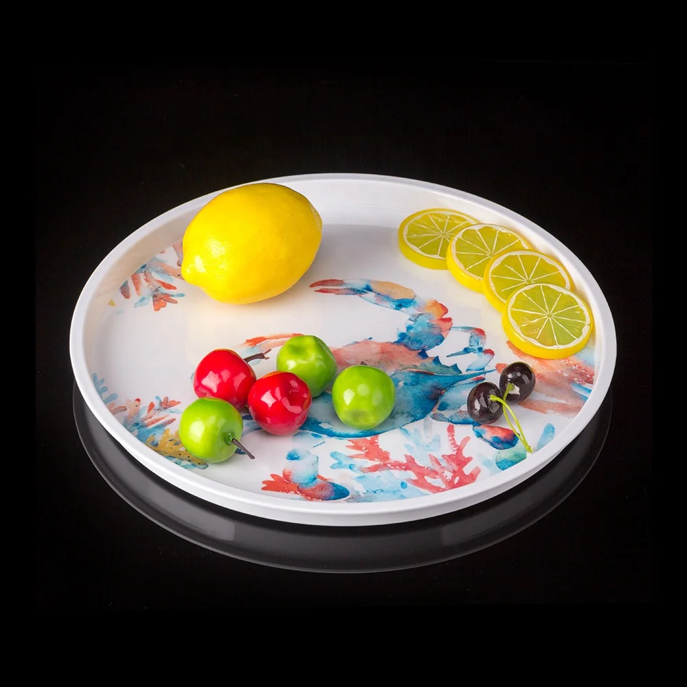 Wholesale Custom Tableware Rustic Appearance Seabed Coral Crab Printing Melamine Dinner Plate Set