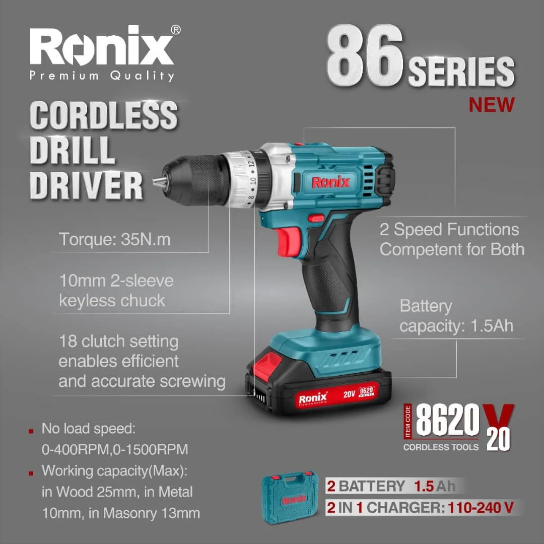 Беспроводная электрическая Ударная дрель Ronix Model 8620 2 шт. литиевые аккумуляторы быстрая зарядка 20 в