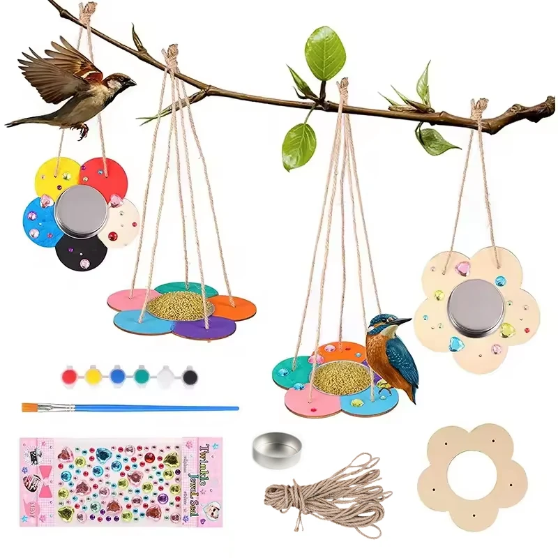 Art Craft DIY Bird Feeders Kit for Outside DIY Wooden Paint Kit Bird House and Feeders