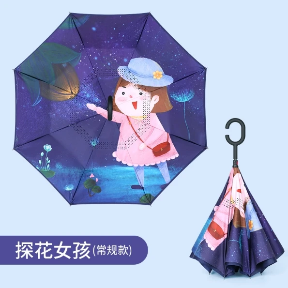 Rainproof safety switch children cartoon c handle Reverse Umbrella Universe Inverted umbrella outdoor Umbrella for kid