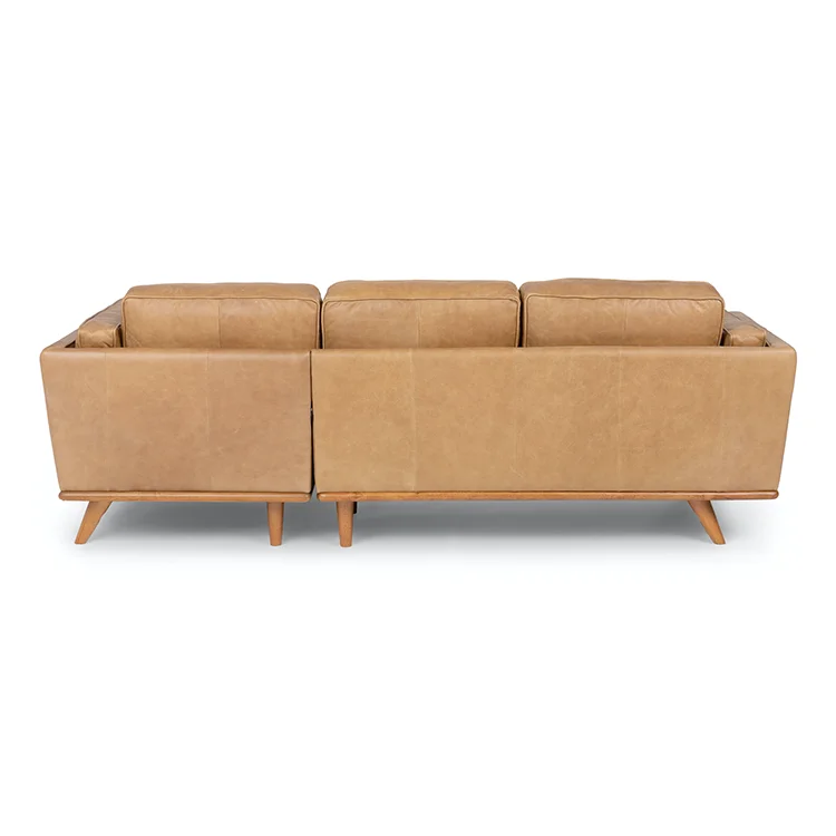Worldwide Wholesale Living Room Modern Tan Genuine Leather Sectional Sofa Right Facing Chaise