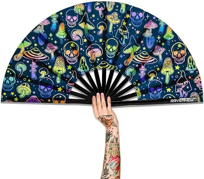 Custom Large Folk Art Paper Model Folding Hand Fan Personalized Music Theme for Dance Party Painted Bamboo Crafts