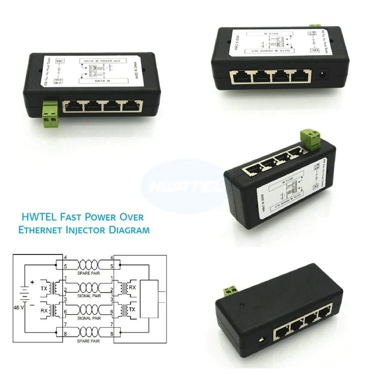 HWATEL оригинальный инжектор с 4 портами питания через Ethernet poe 48 В для POE пассивной камеры wifi