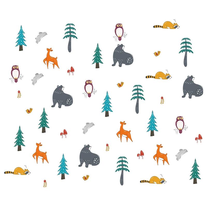 Hand-painted watercolor forest animal wall stickers living roomHand Painted Watercolor Woods Animals Wall Sticker